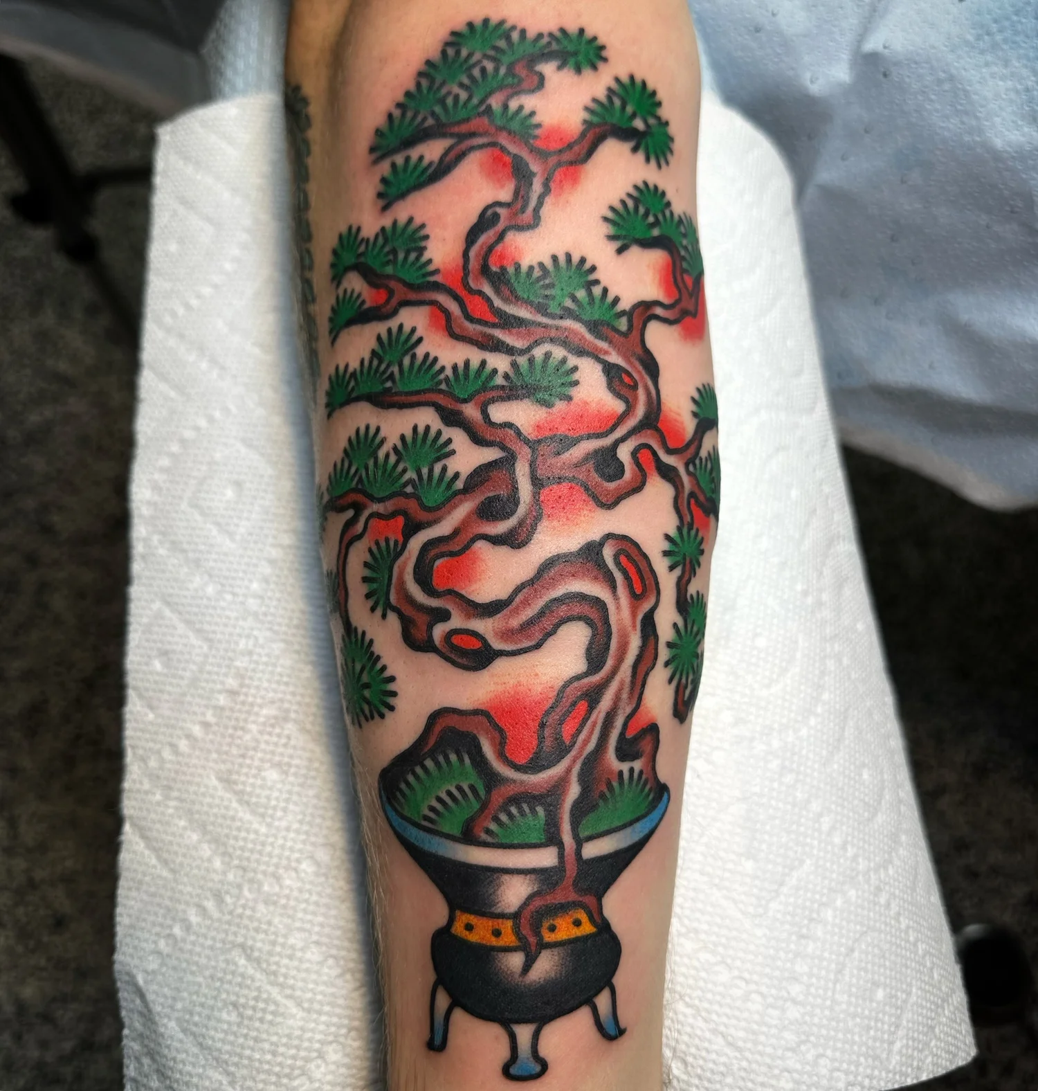 Illustrative bonsai tree tattoo